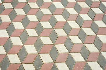 Area with abstract tiles 3 d.Sidewalk with colored tiles.