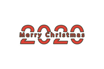 2020 number with Merry Christmas word - vector flat style