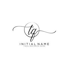 TQ Initial handwriting logo with circle template vector.