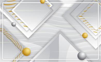 ABSTRACT WHITE 3D GEOMETRIC LAYERED BACKGROUND WITH GOLD BALL