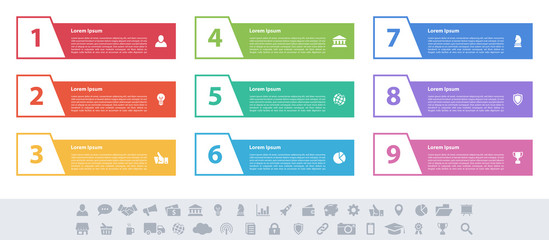 Infographic design business concept vector illustration with 9 steps or options or processes represent work flow or diagram or web button banner