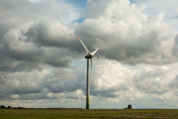 Fototapeta premium Wind turbine farm in the field a renewable energy source