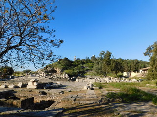 April 2018, Eleusis or Elefsina, Greece, A general view of the archaeological site and the entrance to the ancient ruins