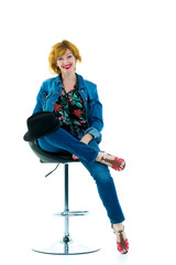 Beautiful woman in hat. Retro fashion. Isolated on white backgro