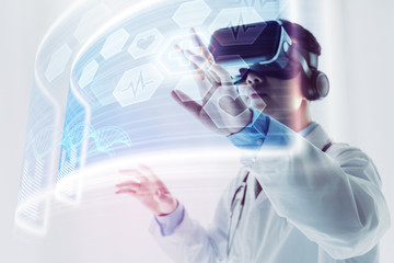 The doctor using virtual reality headset to research - Powered by Adobe