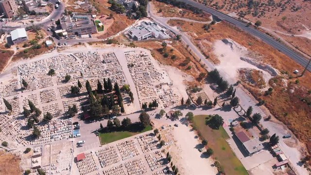 Zefat Cemetary Aerial flight view Drone footage over Zefat old Cemetary, Israel
