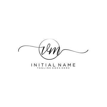 VM Initial handwriting logo with circle template vector.