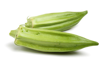 Fresh young okra isolated on white background