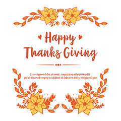 Template text lettering of thanksgiving, with wallpaper feature of autumn flower frame. Vector