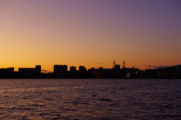 City silhouette, night view of the port, Vladivostok city