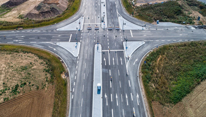 Aerial photograph of road cross under construction. building new streeet area connection Viewpoint...