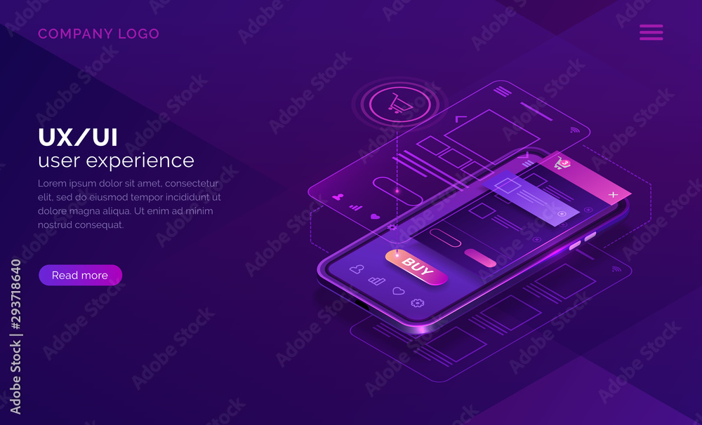 Poster user experience concept vector isometric illustration. mobile app ux, ui interface developmenti for 