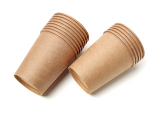  brown paper parchment coffee cups on white background