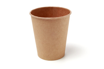 brown paper parchment coffee cups on white background