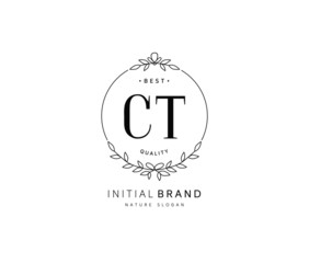 C T CT Beauty vector initial logo, handwriting logo of initial signature, wedding, fashion, jewerly, boutique, floral and botanical with creative template for any company or business.