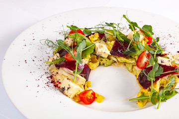 Salad with vegetables and pea shoots