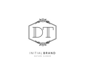 D T DT Beauty vector initial logo, handwriting logo of initial signature, wedding, fashion, jewerly, boutique, floral and botanical with creative template for any company or business.