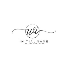 WI Initial handwriting logo with circle template vector.