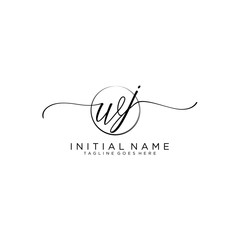 WJ Initial handwriting logo with circle template vector.