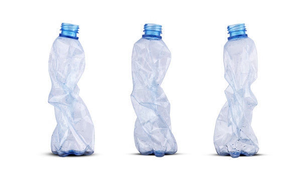 three crushed plastic bottles