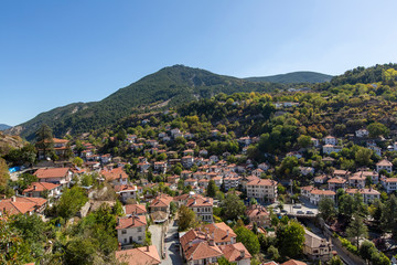 Fototapeta na wymiar Bolu, Turkey, 29 September 2019: Goynuk, which is a historic district in the Bolu - Turkey. Traditional Ottoman houses. Famous place with beautiful old houses.