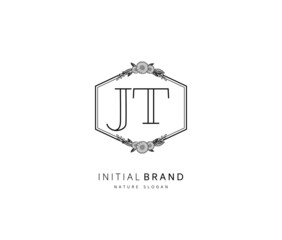 J T JT Beauty vector initial logo, handwriting logo of initial signature, wedding, fashion, jewerly, boutique, floral and botanical with creative template for any company or business.