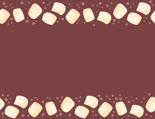 Marshmallow in cocoa seamless pattern. Cup of cacao sweet yummy decoration background texture tile. Space for text