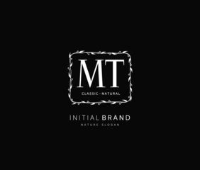M T MT Beauty vector initial logo, handwriting logo of initial signature, wedding, fashion, jewerly, boutique, floral and botanical with creative template for any company or business.