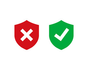 Obraz premium Shield, cross mark and check mark icon symbol vector