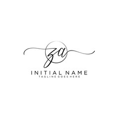 ZA Initial handwriting logo with circle template vector.