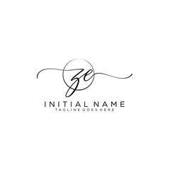 ZE Initial handwriting logo with circle template vector.