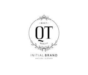 Q T QT Beauty vector initial logo, handwriting logo of initial signature, wedding, fashion, jewerly, boutique, floral and botanical with creative template for any company or business.