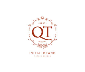 Q T QT Beauty vector initial logo, handwriting logo of initial signature, wedding, fashion, jewerly, boutique, floral and botanical with creative template for any company or business.