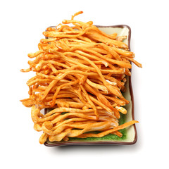 Fresh Cordyceps mushroom on white background