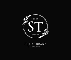 S T ST Beauty vector initial logo, handwriting logo of initial signature, wedding, fashion, jewerly, boutique, floral and botanical with creative template for any company or business.
