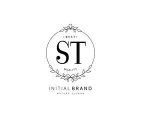 S T ST Beauty vector initial logo, handwriting logo of initial signature, wedding, fashion, jewerly, boutique, floral and botanical with creative template for any company or business.