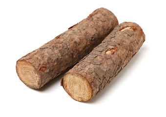 Pine logs on white background