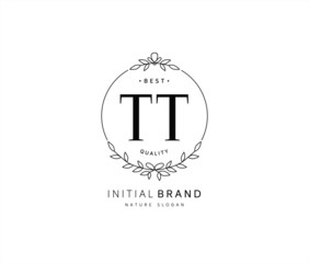 T TT Beauty vector initial logo, handwriting logo of initial signature, wedding, fashion, jewerly, boutique, floral and botanical with creative template for any company or business.