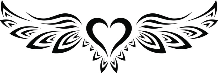 Black and White Tribal Tattoo Heart with Wings © Ranko Maric