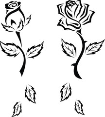 Black and White Tribal Tattoo Roses Set
