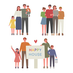 Happy family character set. flat design style minimal vector illustration.