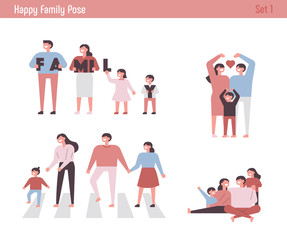 Happy family character set. flat design style minimal vector illustration.