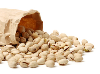 Pistachios on white background