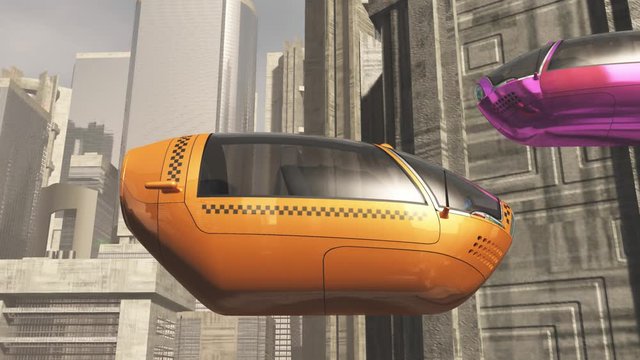 Autonomous Driverless Future EV Taxi City Traffic