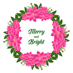 Ornament of pink wreath frame, for decoration various card merry and bright. Vector
