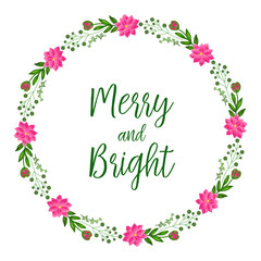 Seamless border of colorful flower frame, for template of card merry and bright. Vector