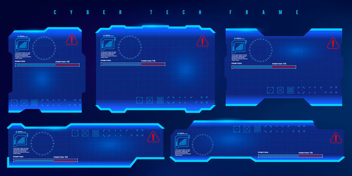 Futuristic HUD set frame. Futuristic virtual screen frame. Cyber tech frame.