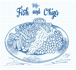 traditional english dish fish and chips. Restaurant menu. - 293734417