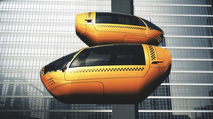 Autonomus Electric Vehicle EV AV Taxis .Future Concept 3D Illustration