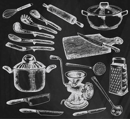 Kitchenware set. Beautiful tableware and kitchen utensils illustration - 293734649